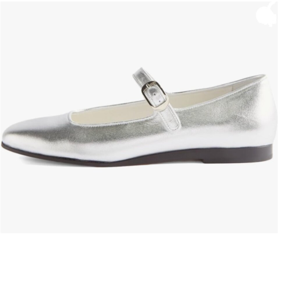 Pazzion Silver Cute Round Toe Mary Janes Comfortable Strap Buckled Ballet Flats
